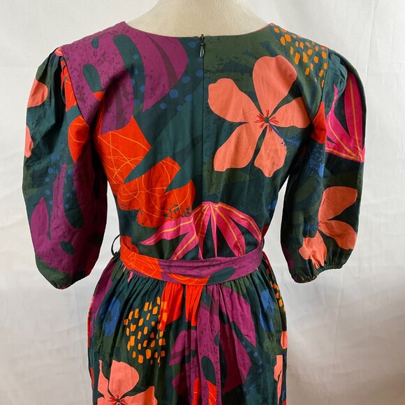 Maude Vivante Maxi Dress XS Half Sleeve Tie Waist Dark Green Pink Purple Red - Picture 13 of 15